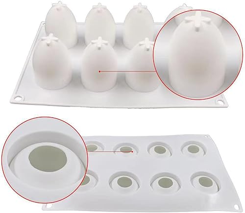 Miniatura 5 de FVVMEED Moldes de silicona para huevos de Pascua con 8 cavidades, molde de mousse para tartas, molde antiadherente 3D para hornear, postre, pastel