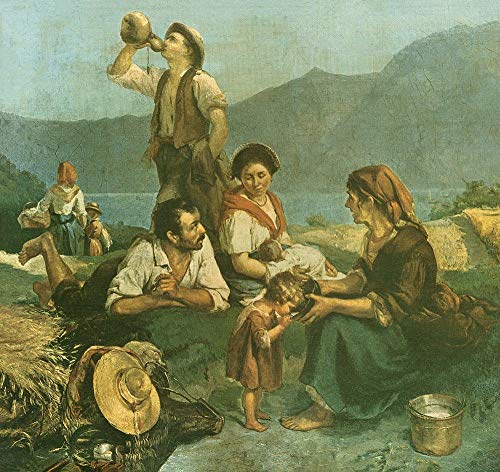 Toile tendue pour creer une ambiance de cuisine ferme avec scene de personnages de campagne