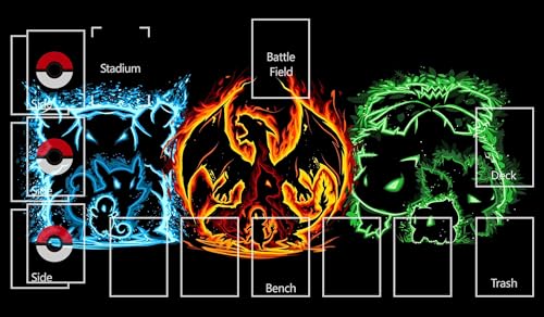 MTG Decks & More Premium Collection Playmat Compatible with Pokemon TCG - Bulbasaur Venosaur, Charmander Charizard, Squirtle Blastoise