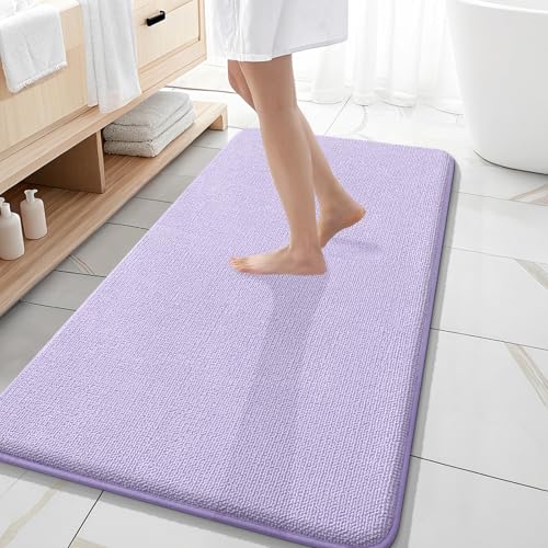 Image of OLANLY Thick Memory Foam Bathroom Runner Rugs 47x20, Extra Soft Absorbent Long Bath Rug, Quick Dry, Non-Slip, Machine Washable Bath Mats for Bathroom, Tub and Shower, Home Decor Accessories, Lavender