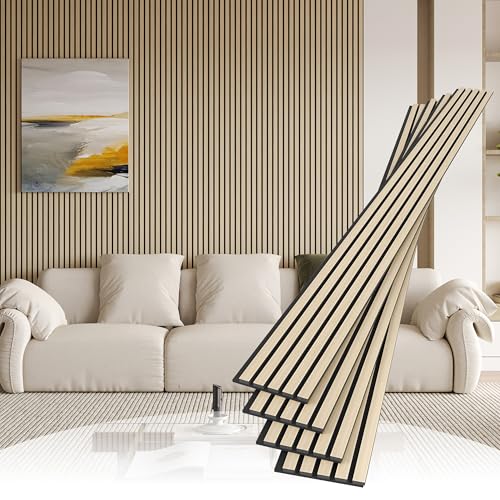 4 Pack Wood Slat Wall Wood Paneling,95 x 8 in Soundpoof Wooden Engineered Wooden Slat Wall Panels,Stylish Acoustic Wall Panels for Interior Walls Decor with Felt Backing,Natural