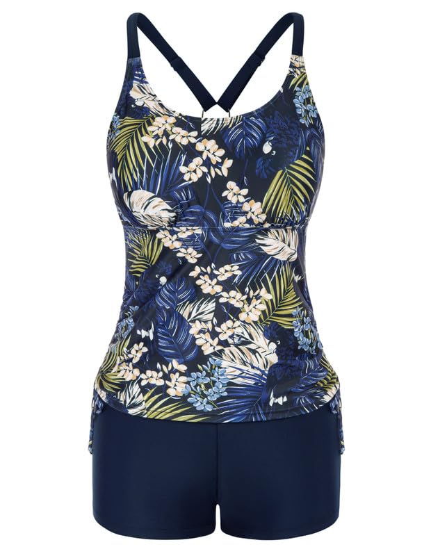 JASAMBAC Tankini Damen Zweiteiliger Badeanzug Bauchweg Tankini Oberteil Und High Waist Badeshorts Komfortabel Bademode Mit Verstellbare Schultergurte Sportlich Strandmode