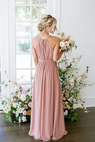Long Halter Bridesmaid Dress 2026 Women's Wedding Guest Dresses Sleeveless Chiffon Formal Evening Dress - Image 2