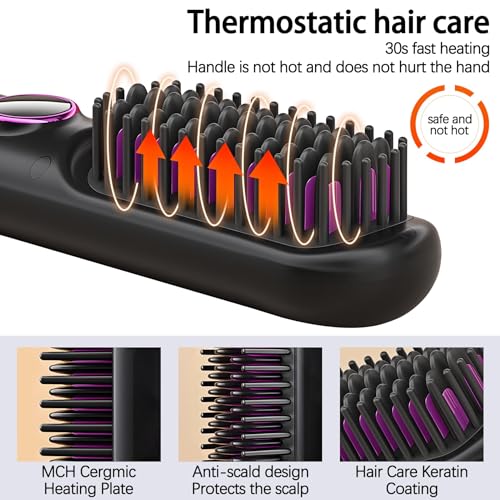 image for OJOYME Portable Hair Straightening Brush, New Rechargeable Cordless Ha
