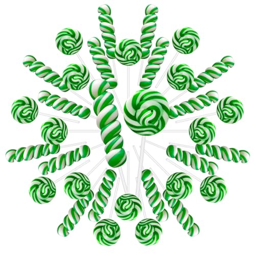 32 Pack Green White Swirl Twisty Lollipops Suckers Bulk (16