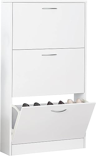 RJDOUJIN Zapatero para entrada armario de almacenamiento de zapatos estrecho blanco zapatero abatible de madera organizador de zapatos de 3 niveles