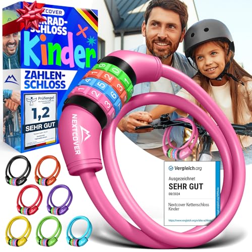 NEXTCOVER Fahrradschloss Kinder mit 4-stelligem Zahlencode I Kinder Fahrradschloss - Ideal für Roller Fahrrad & mehr I Zahlenschloss Fahrrad mit bunten Zahlen - Roller Schloss Extra robust & sicher