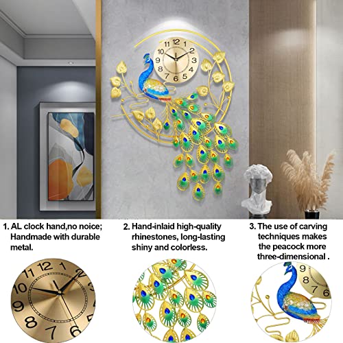 Fmtad Large Peacock Wall Clock Non-Ticking Silent, Creative Decorative Peacock Clock 3D Luxury Mid Century Big Peacock Wall Clocks For Living Room Bedroom Dining Room Decor #TOP5