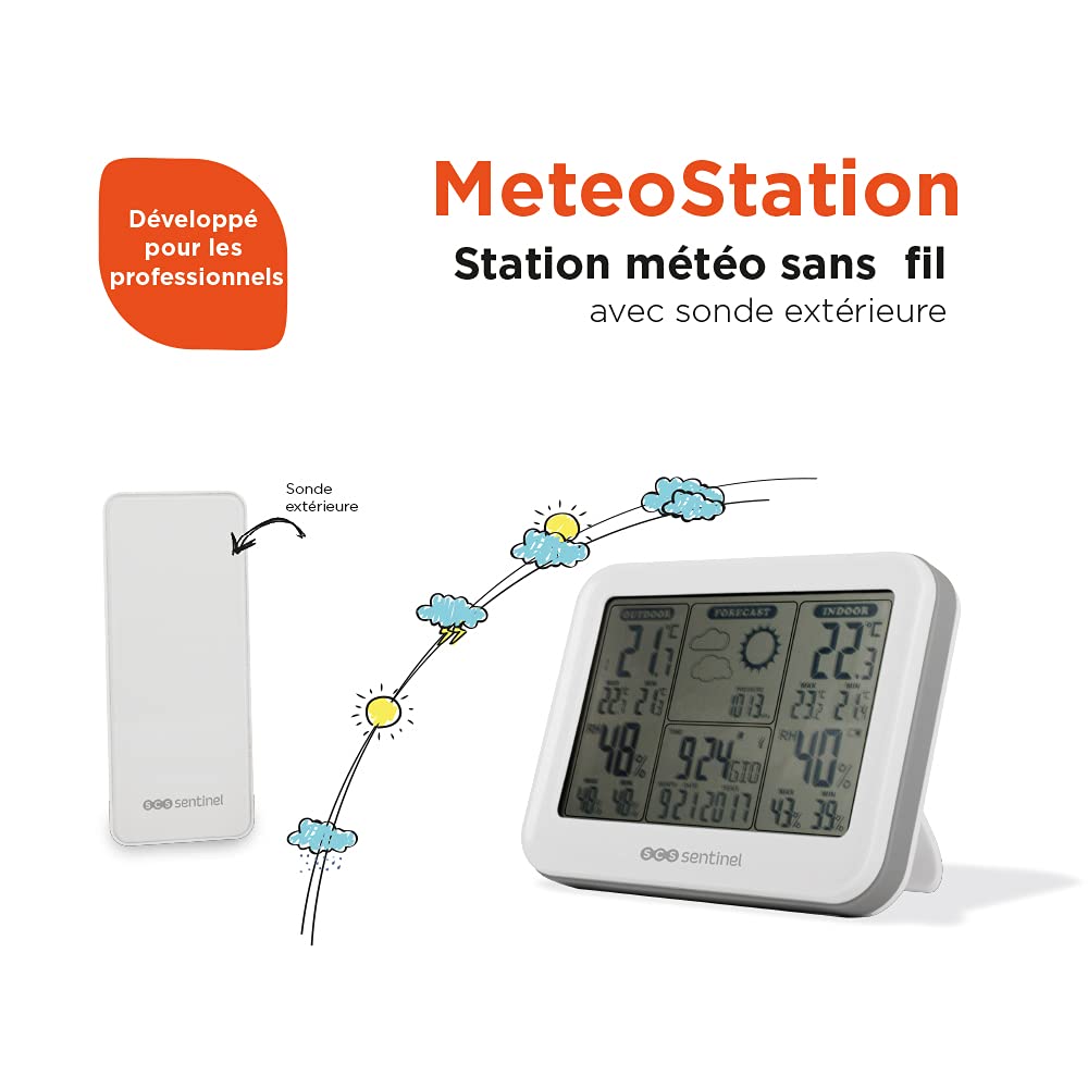 Station météo sans Fil - Météo intérieur extérieur - Instrument météorologique - Station météo avec sonde MeteoStation - HCN0055 SCS Sentinel
