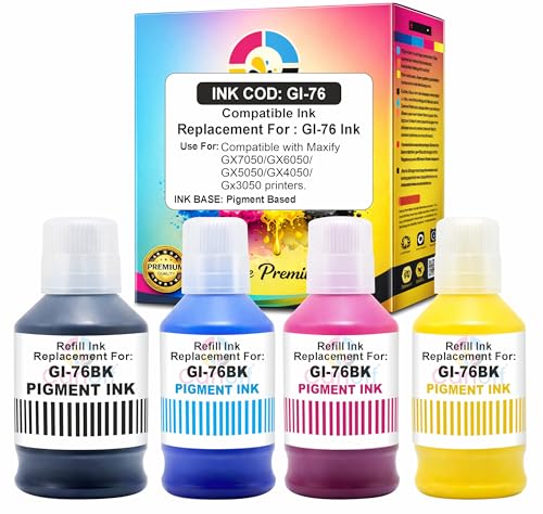 Image of CANOFF GI 76 Pigment Refill Ink Compatible Ink Bottle Replacement for Cano:n MAXIFY GX7050 GX6050 GX5050 GX4050 GX3050 Printers Pigment Ink for Sharp Prints