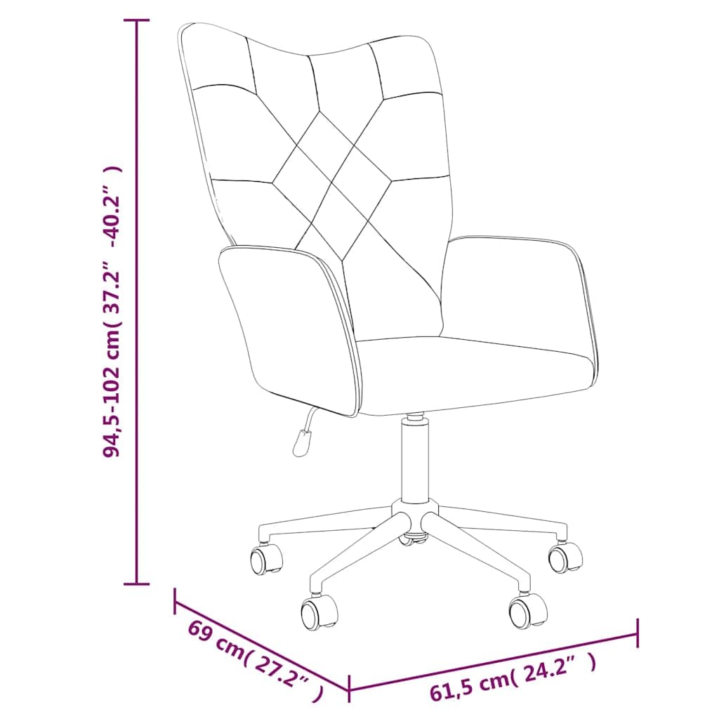 Sillón de relax de tela de patchwork con acolchado de espuma, regulable y giratorio, sillón de salón con ruedas, diseño moderno, 61,5 x 69 x (94,5-102) cm, cómodo sillón tapizado