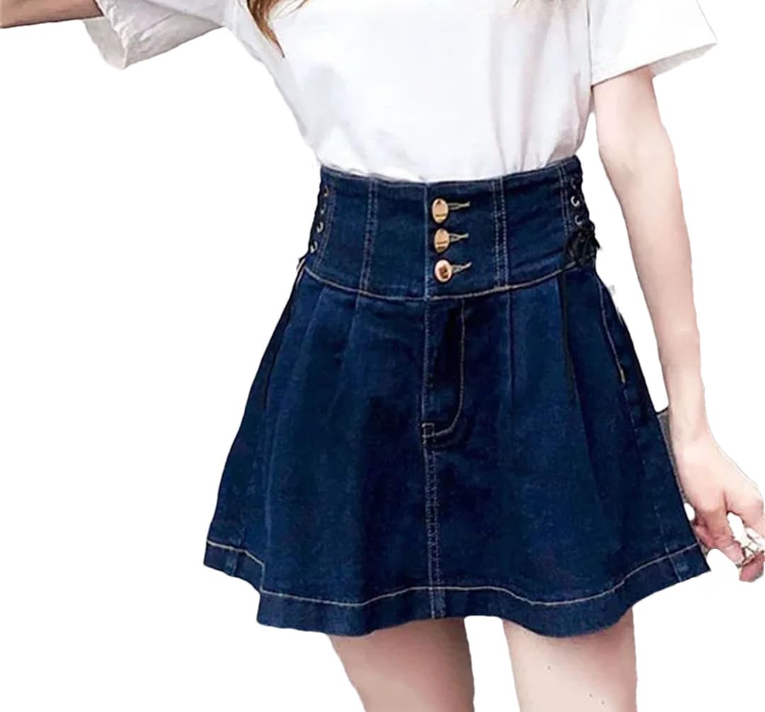 Gonne corte in denim a vita alta da donna con lacci gonna svasata streetwear gonne a pieghe abbinate a tutto