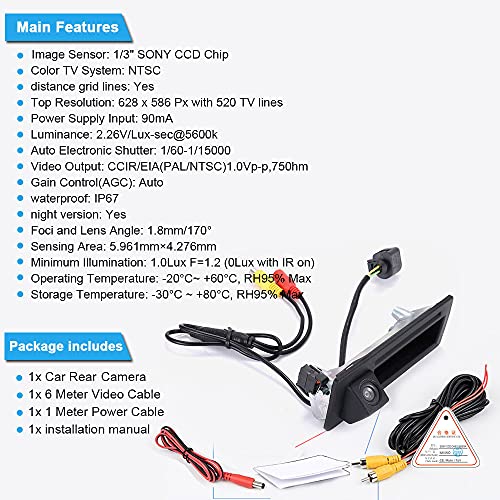 Image of Trunk Handle Tailgate car Rear View Back up Reverse Camera Replacement for VW Variant Kombi 1J6 Golf IV 4 MK4 Variant Kombi 1J5 Touareg 7LA Passat Variant Kombi B5 3B6 Porsche Cayenne 9PA 955