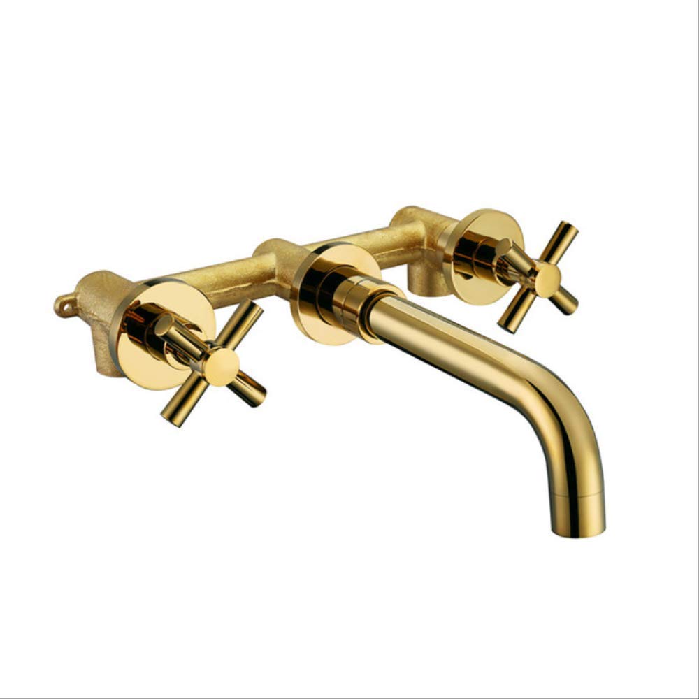 Robinet de lavabo mural luxueux en laiton noir Alba avec finitions dorées