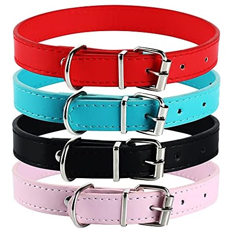 TENNOLA Leather Dog Collar 4 Pack Small Dog Leather Collar Breathable Small Puppy Collar with Adjustable Rust Proof Metal Buckle for Small Medium Large Dogs Puppy Cat (L/Neck(14.6''-18.5'') Cover