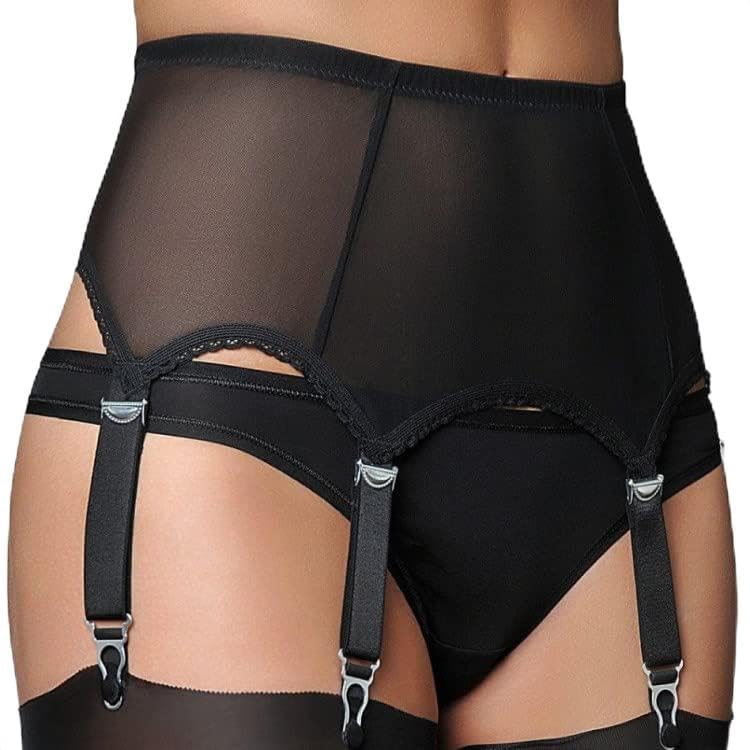 HOTSO Femme Porte-Jarretelles Sexy Guepiere Porte Jartelle Sexy Ensemble Porte Jartelle Dentelle Grande Taille Haute Noir Bas pour Porte Jarretelle Lingerie avec 6...
