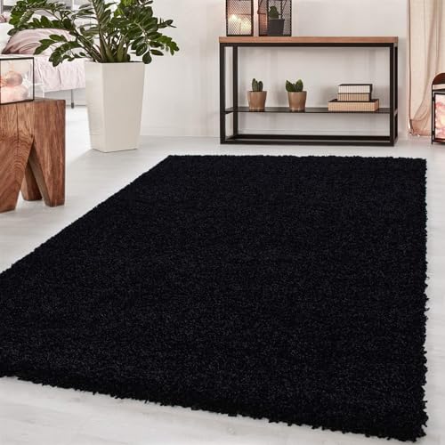 Image of AROMICK Modern Polyester Anti Slip Shaggy Fluffy Rug and Carpet for Living Room, Bedroom & Dining Room (4 x 6 Feet, Black)