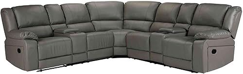 Miniatura 3 de Cotoala Juego de sofá reclinable manual seccional de cuero teatro moderno sofá esquinero simétrico de 5 asientos con 2 portavasos para el hogar