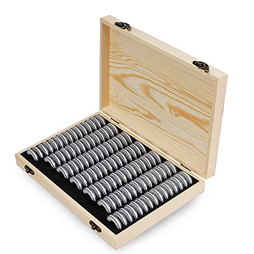 Wooden Coin Capsules Holder Coin Storage Box Coin Collection with Foam Gasket for Coin Collection Supplies Coin Collector Display Commemorative Coin Case for 100 Coins