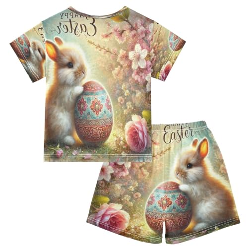 Rabbit Easter Egg Pajama Set Short Sleeve Pajamas Shorts Sets Cotton Soft Loungewear Sleepwear 5Y2