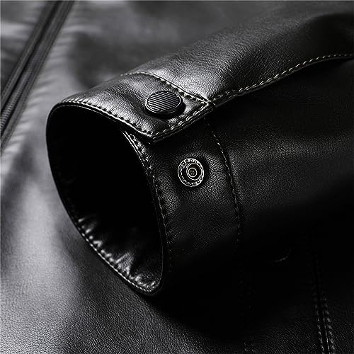 Chaqueta de cuero sintético para hombre con cuello alto y cierre miniatura 2