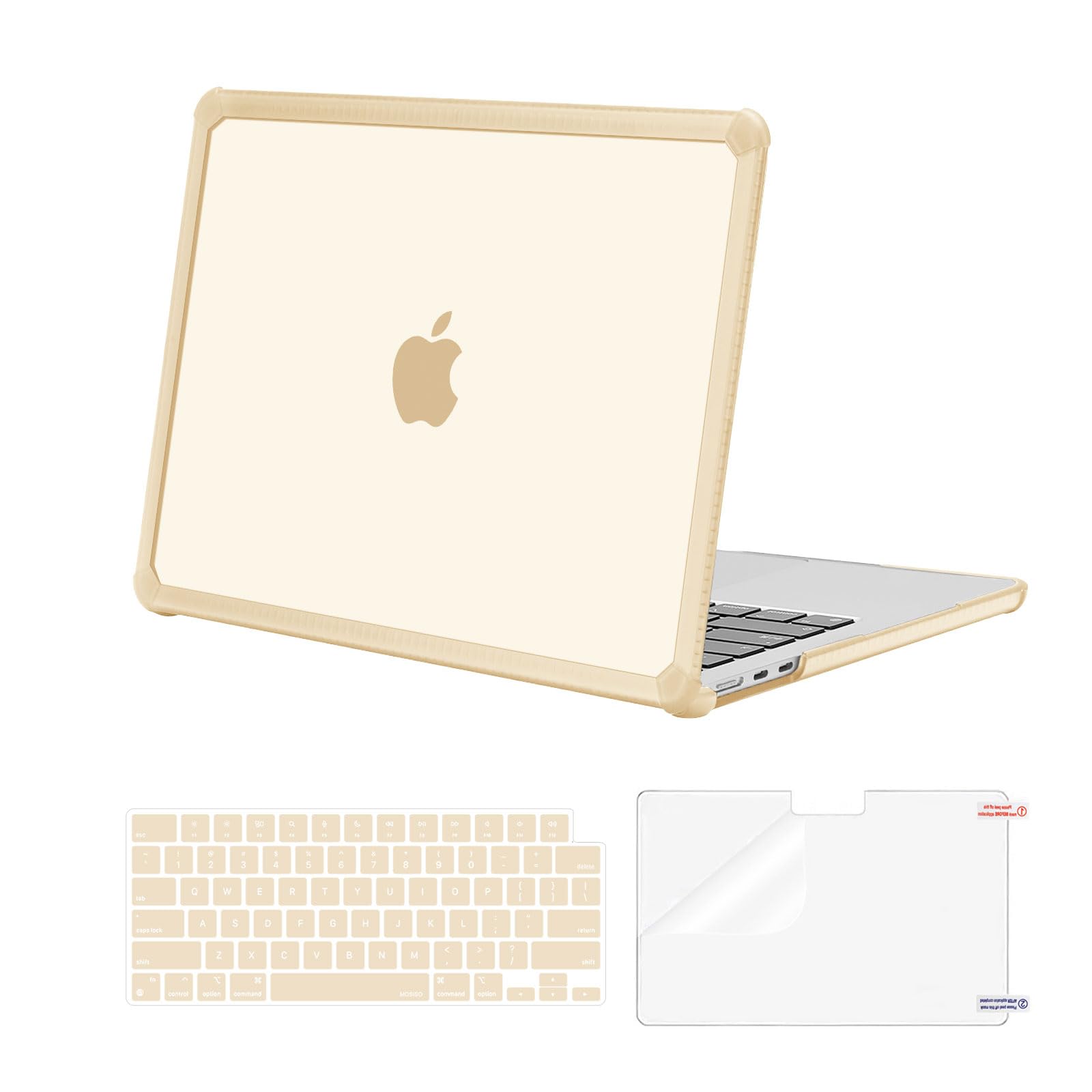 MOSISO Compatible with MacBook Air 13 inch Case M5 2026 M4 M3 M2 2025-2022 | A3449 A3240 A3113 A2681, 3 in 1 Kit Crack-Resistant Heavy Duty Protective Hard Shell Case Cover with TPU Bumper, Apricot