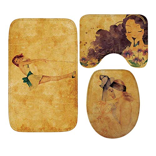 LYP Badematte Set Dreiteilige Badezimmer Matte Flanell rutschfeste Wasseraufnahme Badezimmer Matte Wc Mat Base Pad…