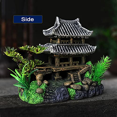 Pakykai Aquarium Decorations Classical Castle Resin Fish Tank Ornaments Accessories,Small Building Cave Hideouts House Decor With Aquarium Plastic Plants #TOP2