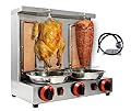 BNDHKR Homemade Chicken Shawarma Machine Commercial Turkish Chicken Doner Countertop Rotisserie Grill with 3 Burner Propane Vertical Kebab Broiler