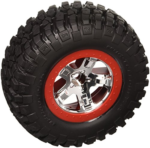 Traxxas 5869 BFGoodrich Mud-Terrain T/A KM2 Tires Pre-Glued on SCT Chrome, Red Beadlock-Style Wheels (2WD front)(pair)