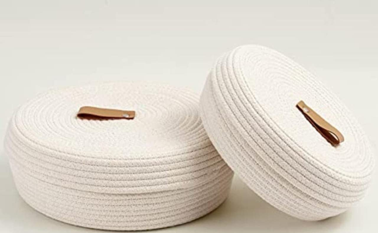 Mansa traders HOME mini rope laundry storage COTTON basket woven bag hamper baby nursery tray utility Box organizer for kids toys, fruits,gifts,living room,kitchen,shelfs (White)-image-20