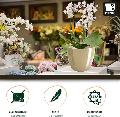 PECZEKO Shiny Flower Pot, Plastic Planter, Decorative Pot for Large and Small Plants Set of 2 Flower Pot, Herb Pot, Beige - Image 2
