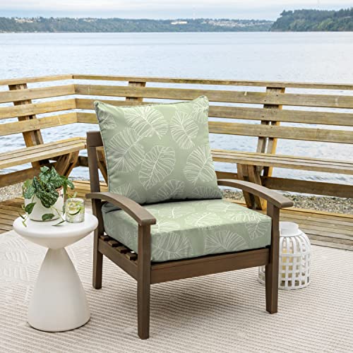 Image of Arden Outdoor Foam Deep Seat Cushion Set, 2-Pack, 24x24, Premium High-Density Foam, Never Flattens, Weather-Proof for Patio Chair Sofa Couch, Coastal Green Leaf