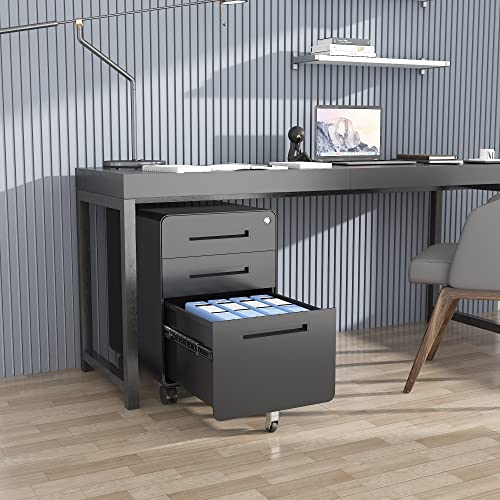 Afaif 3 Drawer File Cabinet With Lock, Metal Filing Cabinets For Home Office, Small Rolling File Cabinet Under Desk Office Drawer Mobile Storage Cabinet Fits Letter/Legal/A4 Size,Black #TOP6