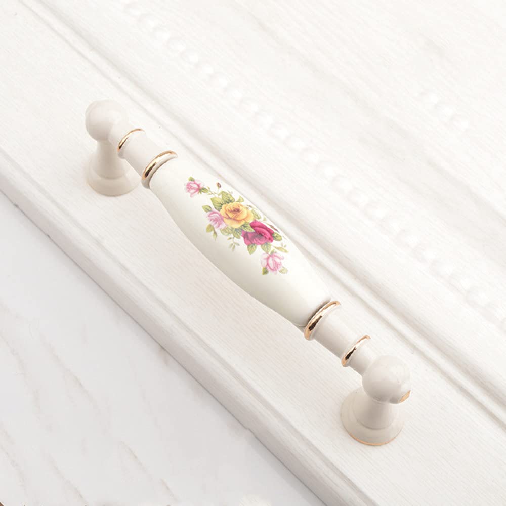 Poignée en céramique fleur d'or 128 mm pour porte d'armoire