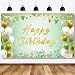Ushinemi Sage Green Birthday Party Decorations - Green Gold Backdrop, Light Green Happy Birthday Banner for Girls, Baby, Women - 6 x 3.6ft