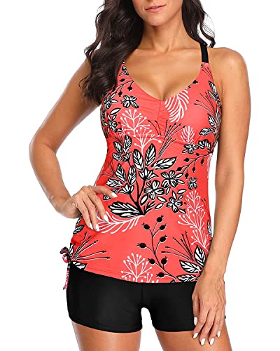 Tempt Me Two Piece Tankini Swimsuits For Women Tummy Control Bathing Suit With Shorts Athletic Swimwear Coral Xl #TOP3
