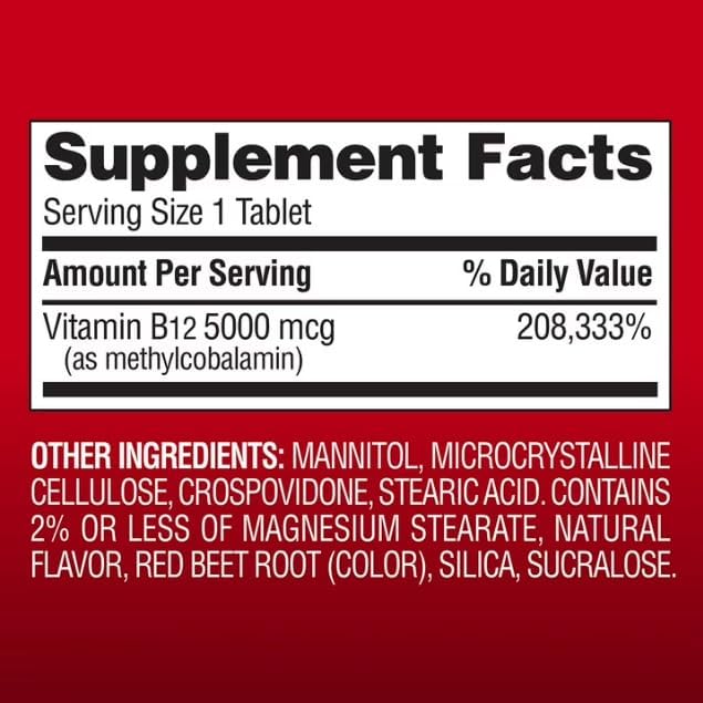 Vitamin B12 Quick Dissolve Tablets, 5000 mcg, Cherry, 300 ct.