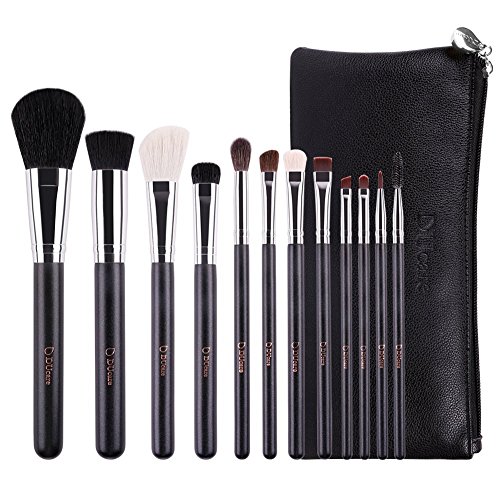 DUcare Makeup Brushes 12 Pcs Professional Makeup Brushes Set Cosmetic Foundation Powder Blending Contour Lip EyeShadow Eyebrow Brush with Leather Brush Case Bag (Sliver and Black)