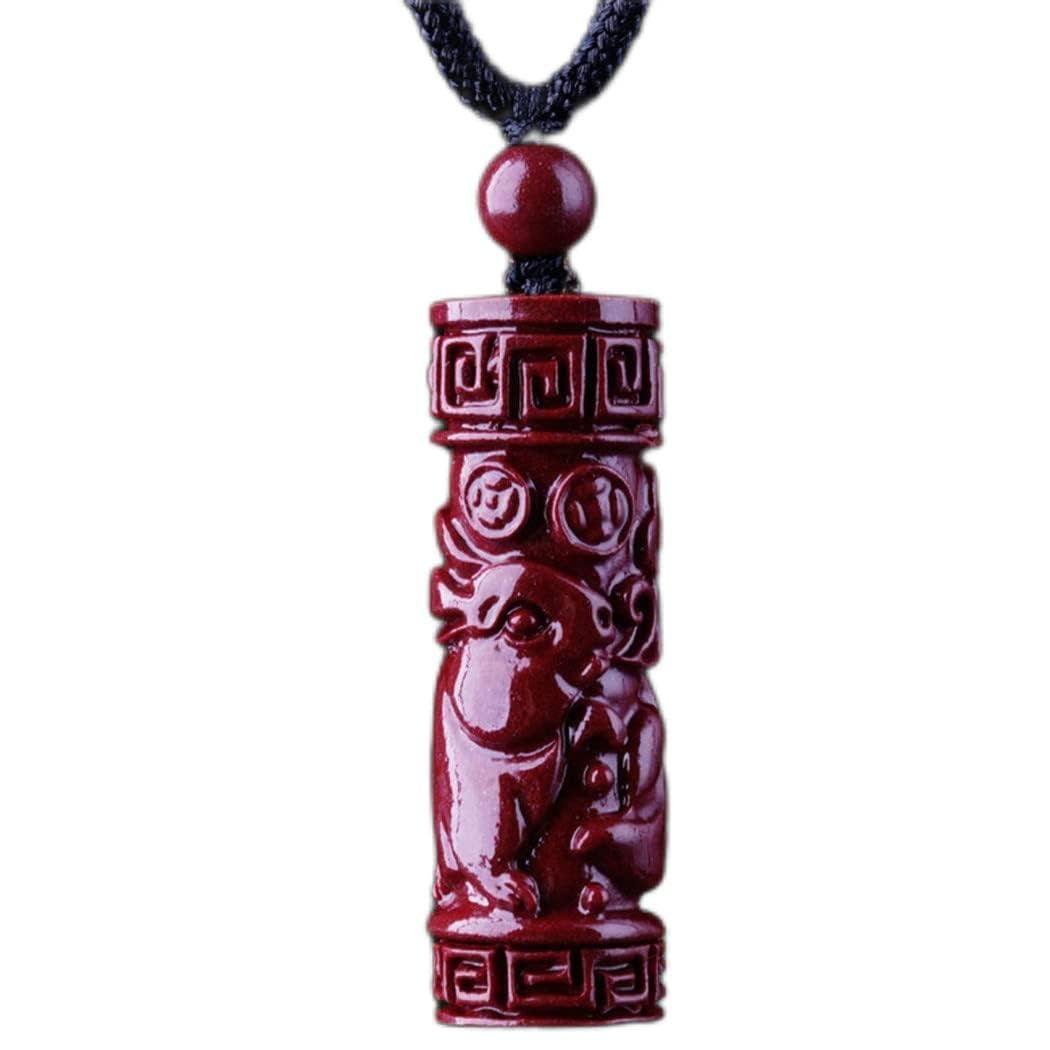 LNNSHX Collane in Argento Sterling, Collana Feng Shui Collana in Pietra di Cristallo cinabro Collana con Ciondolo con Ciondolo con Animali dello Zodiaco Cinese con Collana Lunga con Cordino (Nero)