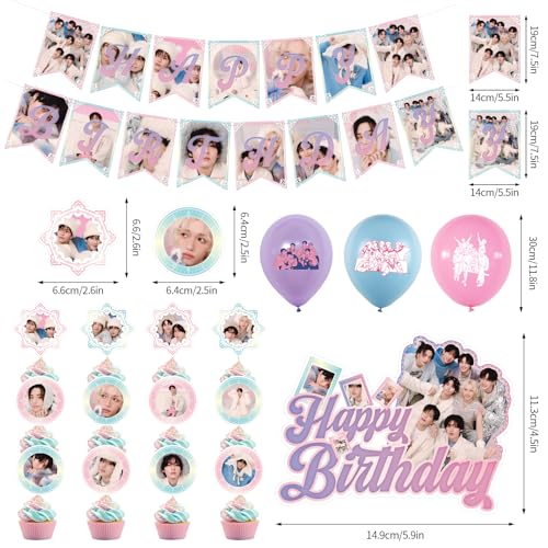 MeiYiYou Birthday Party Supplies,MeiYiYou Birthday Decorations Set - Banners,Cake Toppers,21PCS Cupcake Toppers Perfect for Boys and Girls(Pink)