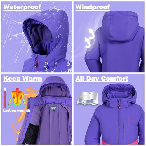 SMONTY SNOWER Mädchen Schneeanzug mit abnehmbarer Kapuze, Skianzug, extra warm, Winteranzug