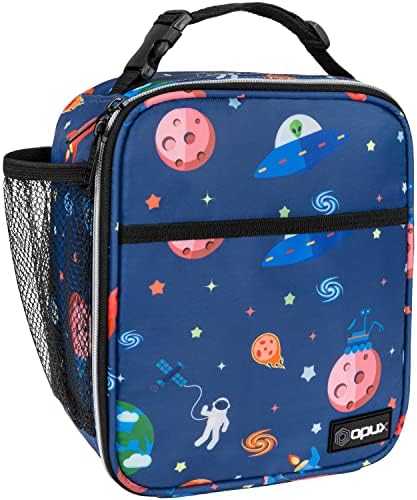 OPUX Premium Insulated Lunch Box, Soft School Lunch Bag for Kids Boys Girls, Leakproof Small Lunch Pail Men Women Work, Reusable Compact Cooler Tote Lunchbox for Office, Space Astronaut