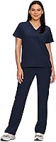 FloralHue Women's V-Neck Scrubs Set: Relaxed Fit Top & Straight Leg Pants with 11 Pockets, 4-Way Stretch Fabric