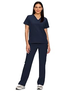 Scrubs for Women Set Medical Women Scrubs V-Neck Top and Straight Leg Pants with 11 Pockets Relaxed Fit