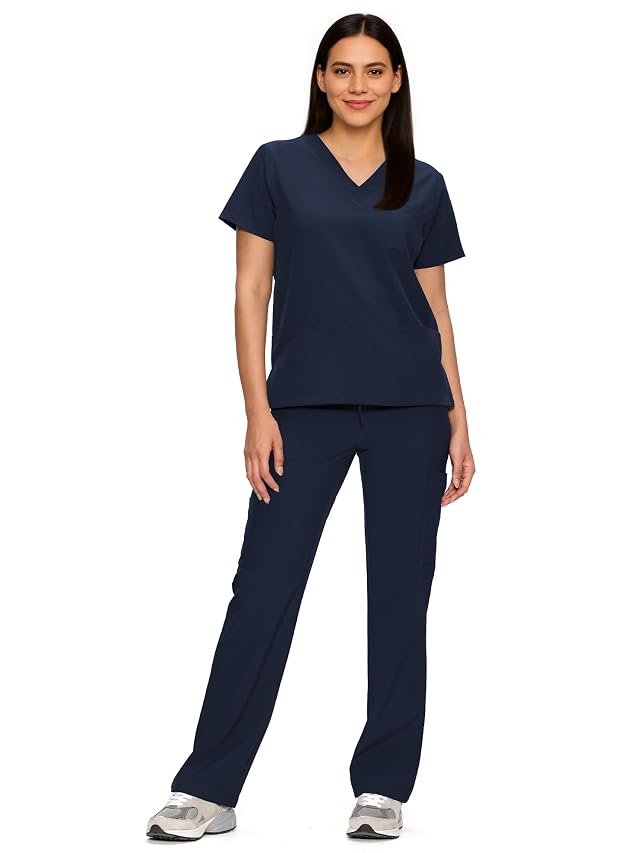 Scrubs for Women Set Medical Women Scrubs V-Neck Top and Straight Leg Pants with 11 Pockets Relaxed Fit