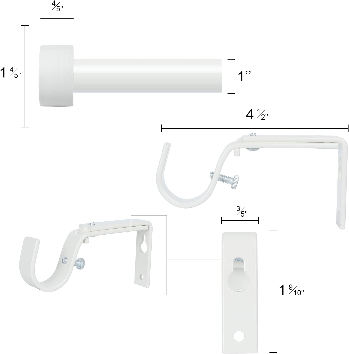 OLV 2 Pack White Curtain Rods for Window 28-48 inch, Adjustable Single Window Curtain Rods With End Cap Design Finials,Drapery Rods of Window Treatment,1 inch Diameter,Antique White,: Home Improvement
