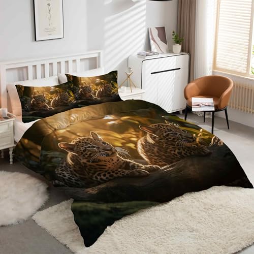 Housse de couette 200x200 jaguar imprimé animal haute définition en microfibre
