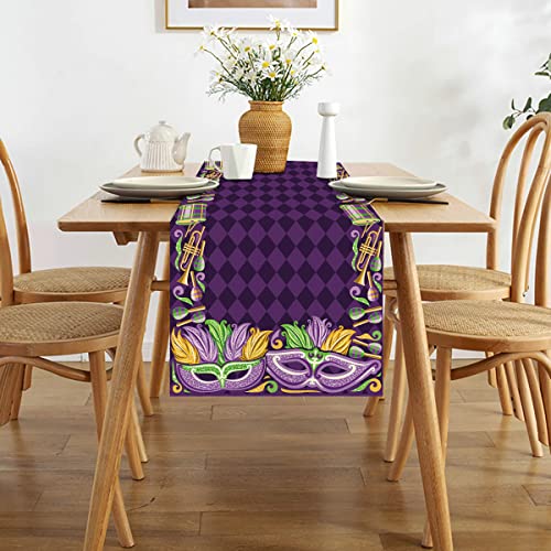 Jiudungs Linen Purple Mardi Gras Table Runner 72 Inches Long New Orleans Mardi Gras Brazil Carnival Masquerade Party Table Decoration For Home Kitchen Dining #TOP3