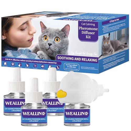 Woyamay Cat Calming Diffuser Kit - 5-in-1 Cat Pheromone Diffuser for Anxiety & Stress Relief-Includes 1 Diffuser and 4 Refill Vials (48ml each)-Provides 120 Days of Comfort and Relaxation for Your Cat